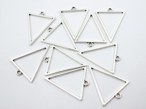 Set of 5, Silver Plated Triangle Charms, 35mm x 27mm, 1 set